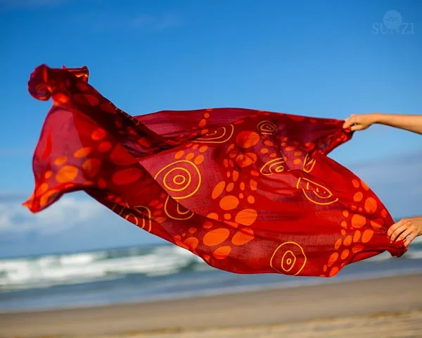 Are you ready for the beach? Check out our luxurious soft sarong collection made from a blend of silk and cotton. 
This print is made in collaboration with a friend from Yuendumu, central Australia who has sadly since passed. It is called Star dreaming. 
#stardreaming #sarong #pareo #itsnotjustascarf #resort
